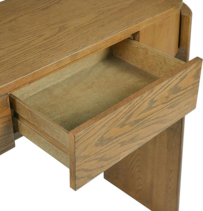 55" Sofa Table with Oval Top and 2 Drawers, Entryway Console Table with Fluted Design for Hallway,Foyer,Entry and Living Room (Fully Assembled-Pine Wood)-CasaMuseHome