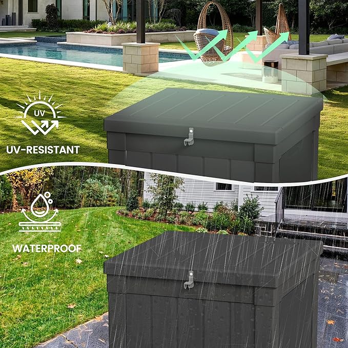50 Gallon Storage Box, Waterproof Deck Box for Indoor & Outdoor Use, Lockable Pool Storage Bin for Package Delivery, Outdoor Bench for Patio Cushions, Garden Tools, Backyard, Black-CasaMuseHome