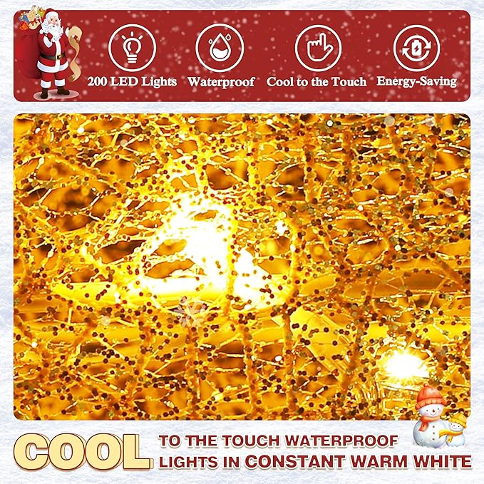 4.5FT Lighted Reindeer Family Set for Christmas Decoration, 3 Pieces Pre-Lit Iridescent Deer with 200 LED Lights, 3D Glittered Standing Holiday Display for Outdoor, Indoor, Golden-CasaMuseHome