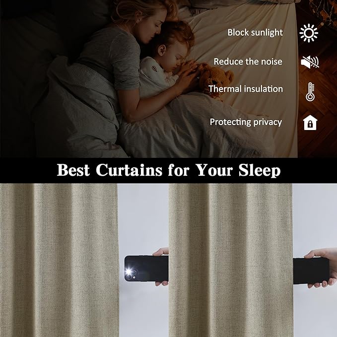 108 Inch Long Blackout Large Curtains 2 Panels,70 Wide Back Tab Window Drapes with Hooks,Track System Curtain Panels for Living Room Sliding Door Modern Farmhouse 70x108 in,70x9ft Light Taupe-CasaMuseHome