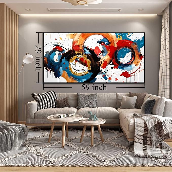 Abstract Wall Art With Black Wood Frames Large Canvas Prints Modern Living Room Bedroom Home Office Wall Decor Framed Colorful Circle Abstract Picture Ready to Hang Size 30x60-CasaMuseHome