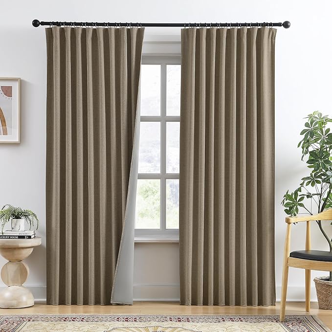 94 Inch Long Blackout Curtains 2 Panels Set Linen Brown,Linen Back Tab Pleated Look Drapes with Hooks,Light Blocking Modern Stylish Curtains for Bedroom Living Room,W50xL94 in Length,Linen-CasaMuseHome