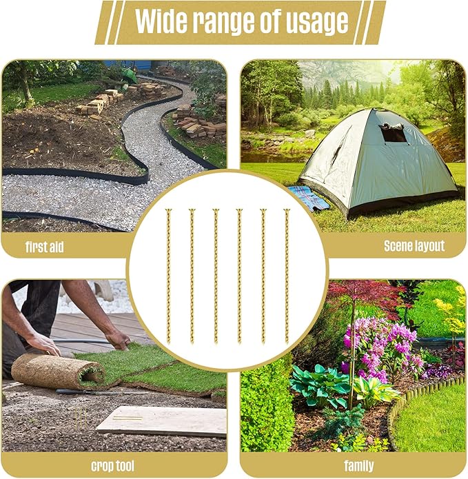 200 Pcs Metal Nails 8 Inch Artificial Spikes Galvanized Spiral Landscape Stakes Edging Spikes Garden Stakes for Fake Landscaping Grass Ground Lawn(Gold)-CasaMuseHome