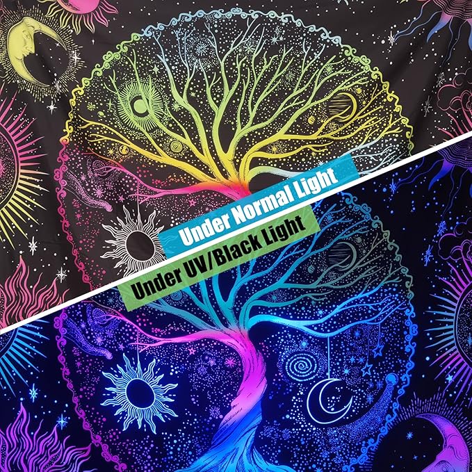 AACKart Blacklight Tapestry for Bedroom - Spiritual Tree of Life Wall Tapestry Glow in the Dark Wall Hanging 78.7 x 59.1 inches-CasaMuseHome