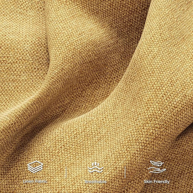 89” Futon Sofa Bed, Linen Comfy Futon Couch Bed with 2 Square Pillows, Convertible Sleeper Sofa with Adjustable Backrest& Armrests, Modern Loveseat Sleeper for Living Room, Bedroom, Yellow-CasaMuseHome