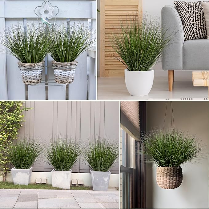 8PCS 17.3" Fake Plants Artificial Wheat Grass Greenery Plastic Plants Fake Grass Artificial Plants for Outdoor Decor Artificial Flower with Greenery Stems for Indoor Home Decoration-CasaMuseHome