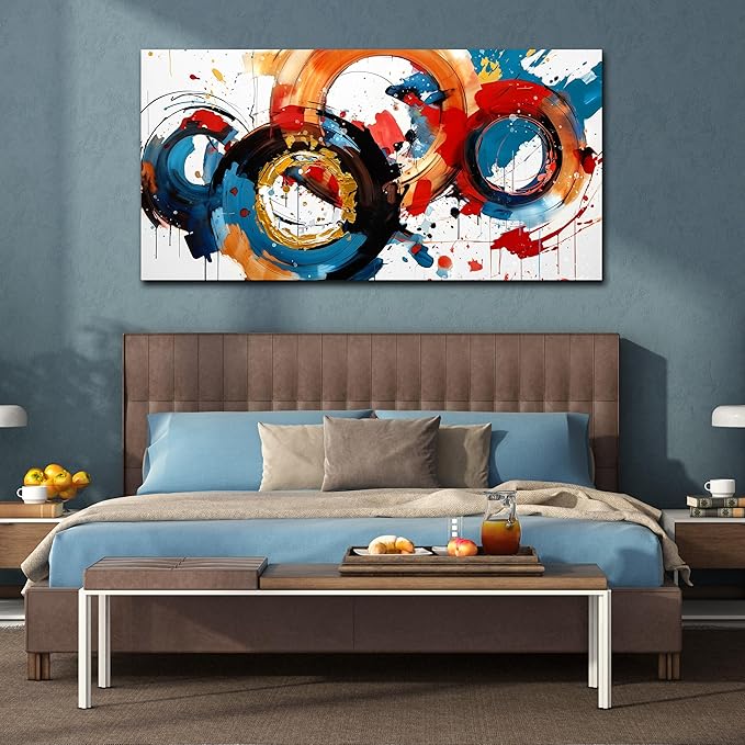 Abstract Wall Art Large Canvas Prints Modern Living Room Bedroom Home Office Wall Decor Framed Colorful Circle Abstract Picture Ready to Hang Size 30x60-CasaMuseHome