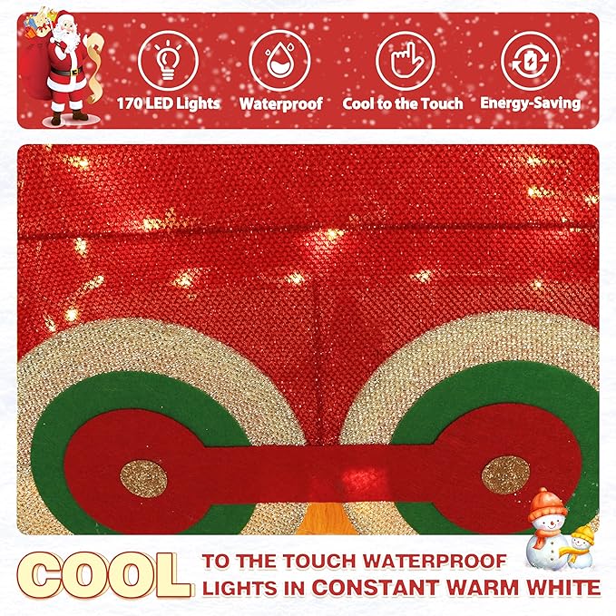 5FT Light-Up Christmas Train Decor with 170 LED Lights, 3D Pre-Lit Train Set with Gift Box and Christmas Tree for Xmas Decoration, Freestanding Glittered Holiday Display for Outdoor, Indoor-CasaMuseHome