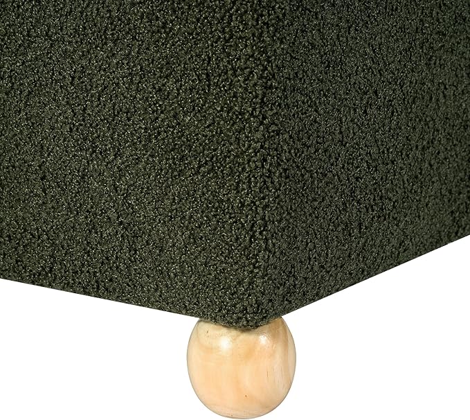 Adeco 17 Inch Soft Dark Green Cube Ottoman Storage, Teddy Velvet Chair Foot Stools, Upholstered Vanity Stool with Hinged Lid, Solid Round Wood Legs-CasaMuseHome