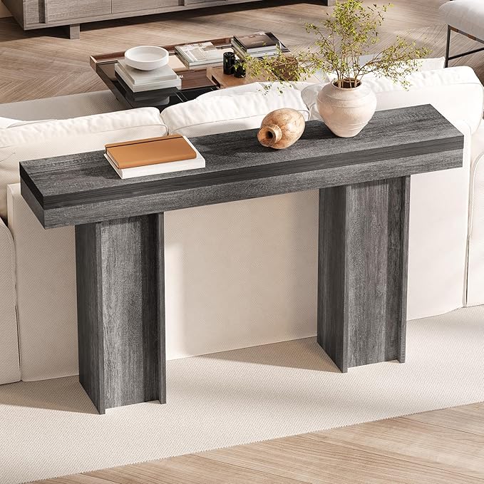 55Inch Farmhouse Console Table,Wooden Rectangular Sofa Table Behind The Couch,Entryway Console Table with Storage for Living Room, Hallway,Entrance (Grey)-CasaMuseHome