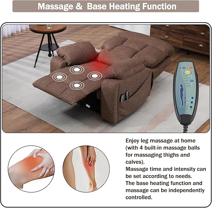 4 OKIN Motor Power Lay Flat Lift Recliner Chair for Elderly Adults Big and Tall Recliners with Heat Massage, Adjustable Head-Back-Lumbar-Leg-Support, Extended Footrest, 2 Cup Holders-CasaMuseHome