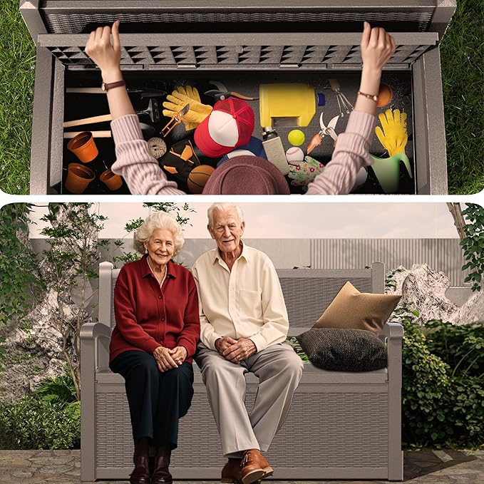 80 Gallon Storage Bench Deck Box, Waterproof and Lockable Outdoor Storage Furniture for Patio, Garden, and Porch – Perfect for Storing Garden Tools and Cushions (Gray)-CasaMuseHome