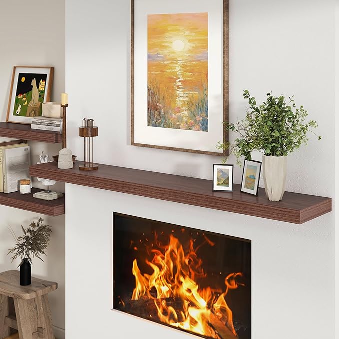 12 Inch Deep Floating Shelves for Wall | 72W x 12D Floating Shelves Set of 1 | Rustic Walnut Long Floating Shelves for Living Room Bathroom Laundry Room Bedroom Kitchen Home Office-CasaMuseHome