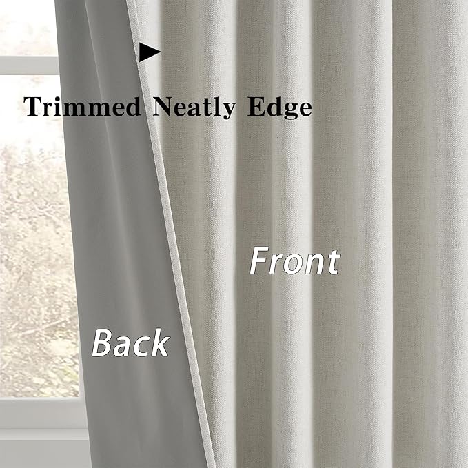 144 Inch Blackout Curtains 2 Panels Linen Textured 2 Story Extra Long Noise Reducing Curtains for Large Window Back Tab Pleated Look Rod Pocket with Hooks 50W x 144L,12 Ft Length Natural Birch/Ivory-CasaMuseHome