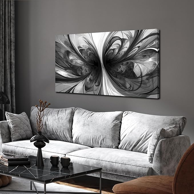 Abstract Wall Art for Living Room Black and White Pictures Wall Art Bedroom,Home Office Wall Decor 20 x 40 Inch-CasaMuseHome