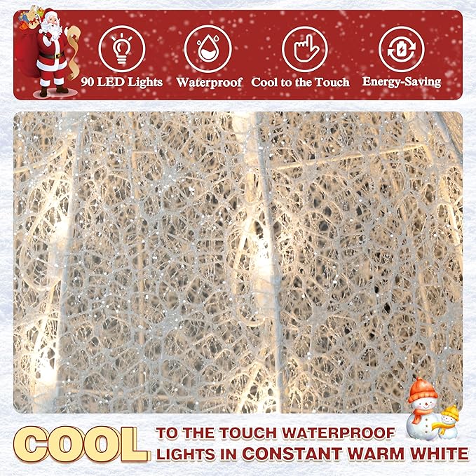 5FT Lighted Snowman with Birds for Christmas Decoration, 3D Pre-Lit Iridescent Snowman Xmas Decor with 90 LED Lights, Glittered Standing Holiday Display for Outdoor, Indoor-CasaMuseHome