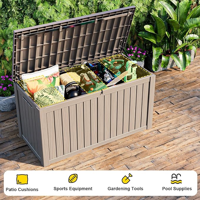 150 Gallon Deck Box Large Outdoor Storage for Patio Furniture,Outdoor Cushions,Garden Tools and Pool Supplies,Waterproof,Resin,Lockable(Grey)-CasaMuseHome