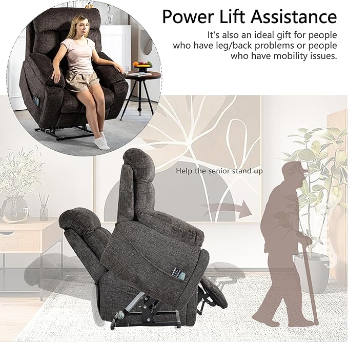 4 OKIN Motor Power Lift Recliner Chair for Elderly Adults Extra Large Lay Flat Recliners with Massage Heat, Adjustable Head-Back-Lumbar-Leg-Support, Extended Footrest, 2 Cup Holders-CasaMuseHome