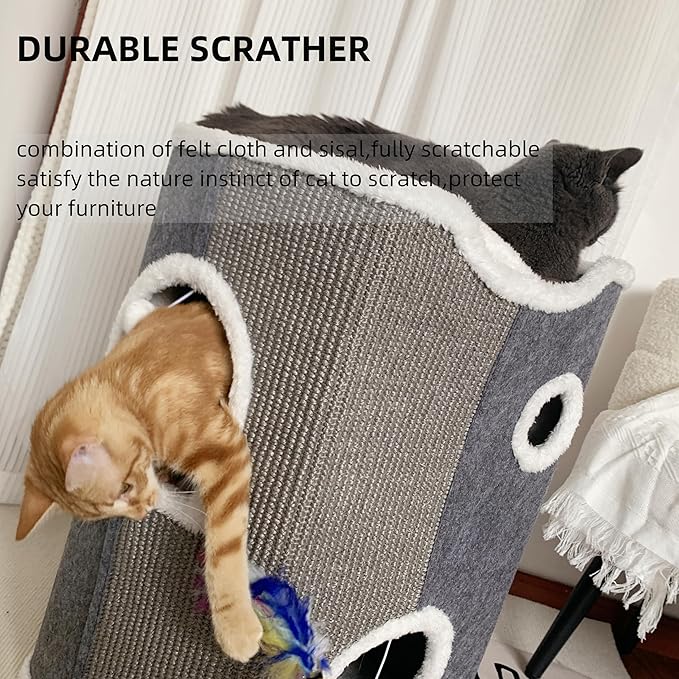 4-Level Cat House for Indoor Cats,Covered Cat Beds and Furniture with Scratch Pad,Hideaway Cave &Cushions,Modern Cat Tower Condo for Multi Small Pet and Large Cats Navy Blue-CasaMuseHome