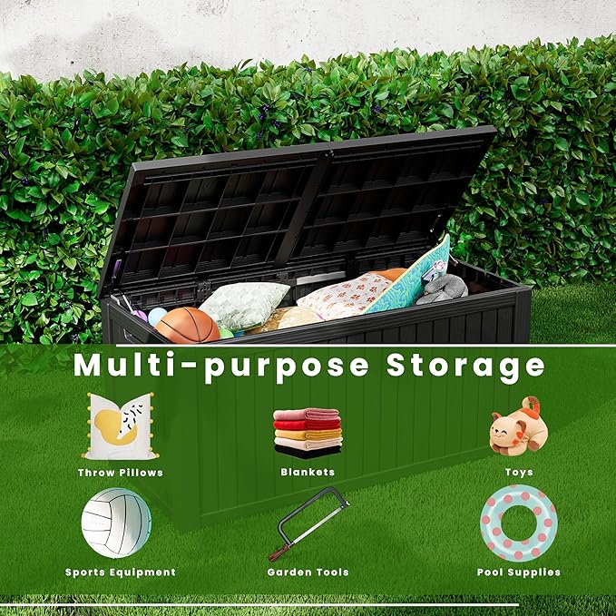 180 Gallon Double-Wall Resin Deck Box - Lockable Waterproof Outdoor Storage Box, 1000lbs Capacity & Doubles as Seating for Patio Furniture, Garden Tools, Pool Accessoriess (Black)-CasaMuseHome
