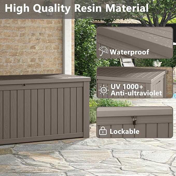 150 Gallon Resin Deck Box, Large Indoor and Outdoor Storage Box, Weatherproof and UV Resistant Outdoor Storage Box with Built-in Steel Beams for Patio, Cushions, Pool Supplies-CasaMuseHome