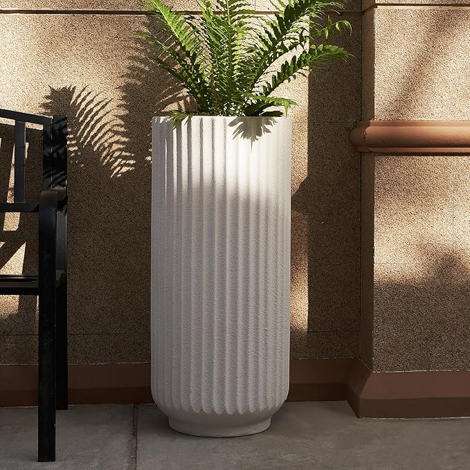 31.5 Inch Tall Roman Column Concrete Planter（14.2Dx31.5H，36 Pounds）,Durable All-Weather Use with Drainage Holes,Large Tall Round Planter for Outdoor Indoor Plants-CasaMuseHome