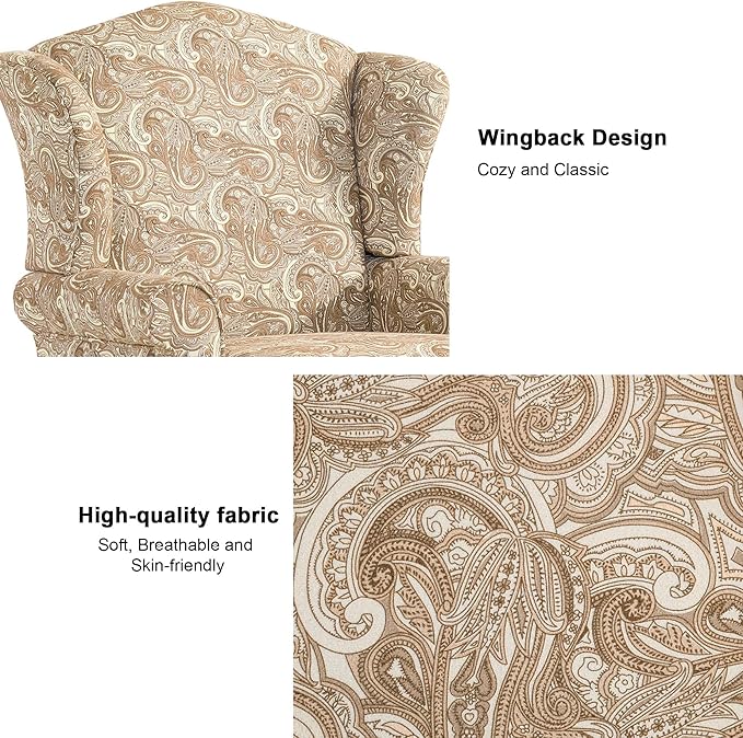 Accent Chair, High Back Upholstered Armchair with High Resilience Sponge & Wood Legs, Mid-Century Modern Comfy Single Sofa Reading Chairs for Living Room, Bedroom (Floral Sand, Set of 1)-CasaMuseHome