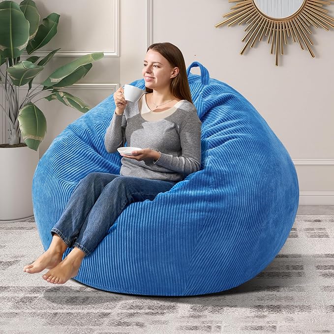 3.5FT Bean Bag Chairs Teardrop Bean Bag Chair for Adults Beanbag Chair with Memory Foam Filled Machine Washable Cover for Living Room, Bedroom (Large,Blue)-CasaMuseHome
