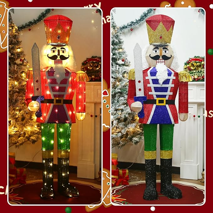 61Inch Nutcracker Christmas Decor Outdoor with LEDs 5 Feet Lighted Large Nutcracker Lighted Christmas Decorations Outdoor with Stakes & Zip Ties for Xmas Yard, Porch, Lawn-CasaMuseHome