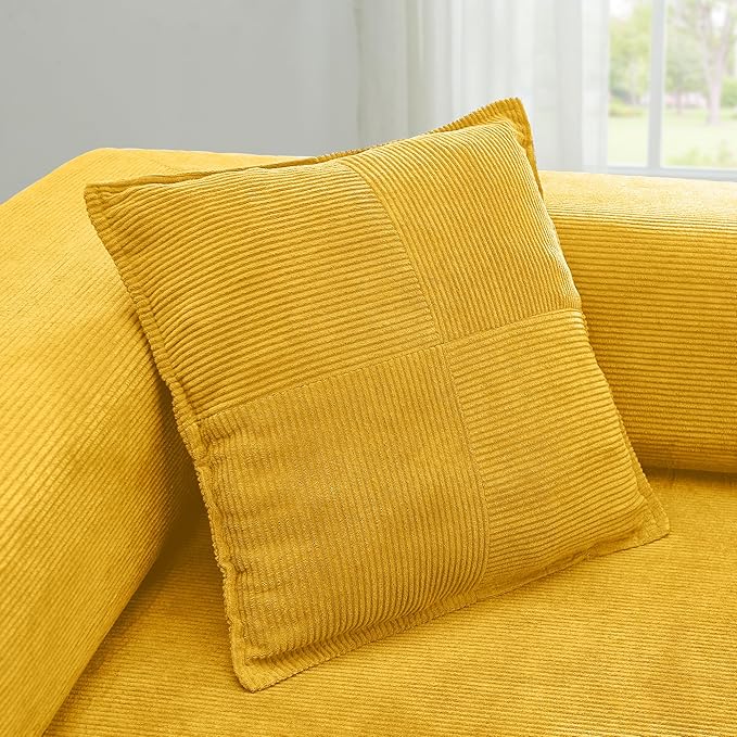108" Oversized Convertible Sleeper Sofa Bed, Corduroy L Shape Sectional Couch, Folding Sofa Bed with Side Pocket, Modern Cloud Floor Mattress Couch, Modular Sofa for Living Room, Yellow-CasaMuseHome