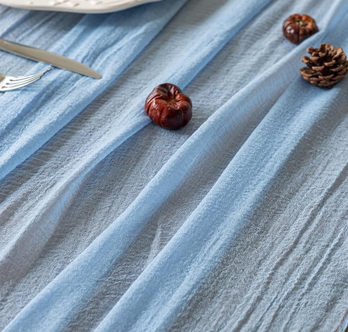 6pcs Light Blue Gauze Rustic Cheesecloth Table Runner 120 Inch 10 FT for Wedding Baby Shower Bridal Shower Birthday Engagement Garden Outdoor Party Long Sheer Boho Decorations-CasaMuseHome