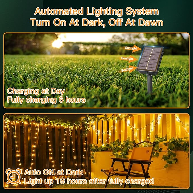 2 Pack Solar String Lights Total 600LED 197FT, IP67 Waterproof Solar Lights for Outside with 8 Modes, Fairy Lights for Patio Garden Party Wedding Yard Camping Decorations (Warm White)-CasaMuseHome