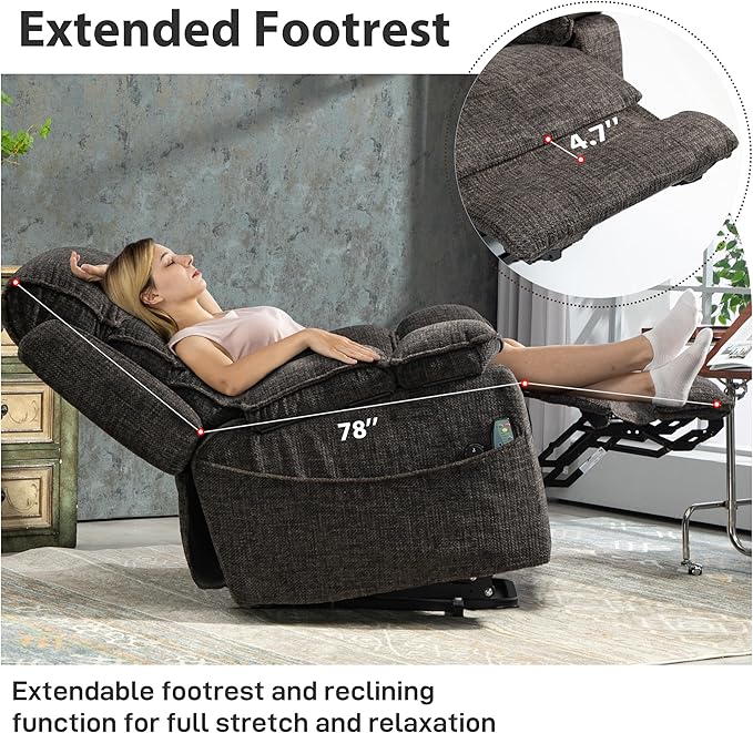 27in Extra Wide Power Lift Recliner Chair for Big Tall with Extended Footrest Heat Massage, Oversized Electric Lift Recliner Chairs for Adults Elderly Seniors, Arm Storage & Cup Holders-CasaMuseHome