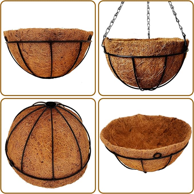 4 Pack 10 inch Metal Hanging Planters Basket with Coco Coir Liner Outdoor-Hanging Baskets for Plants Outdoor,Metal Wire Baskets with Window Box Planters, Hanging Flower Pots for Railings-CasaMuseHome