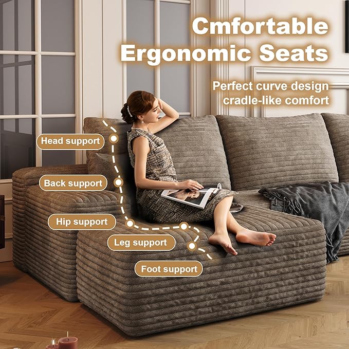 136" Sectional Couches for Living Room Modern Modular Sofa with L-Shape Couchs Upholstered Boneless Couch Deep Seat Sectional Couch with Chaise (Camel, Left Facing Chaise+3Seaters)-CasaMuseHome