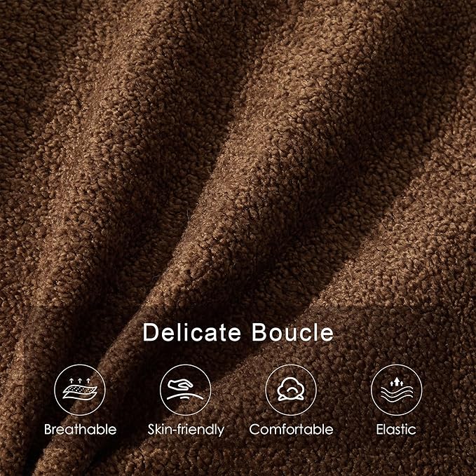 43.3" Bedroom Bench, Upholstered Entryway Bench, Modern End of Bed Ottoman with Solid Wood Legs and Adjustable Foot Pegs for Entryway, Dining Room and Living Room (Brown Boucle)-CasaMuseHome