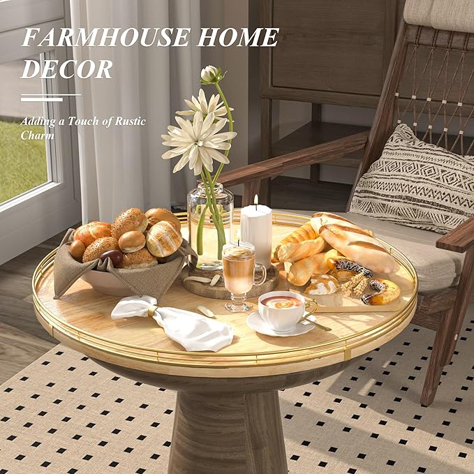 24 Inch Extra Large Lazy Susan Turntable - Premium Solid Oak Wood & Iron | Rustic Farmhouse Rotating Tray for Dining Table, Kitchen Countertop, Centerpiece Decor | Smooth 360° Spin | Durable & Stylish-CasaMuseHome