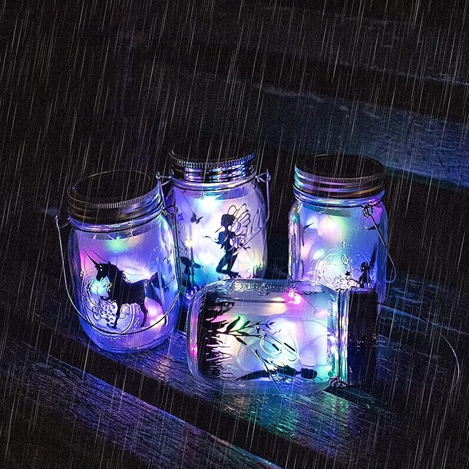8 Pack Solar Outdoor Fairy Star Firefly Jar Lids Lights,Solar Fairy String Lids Lights（No Jars）,Waterproof Lantern Mason String Solar Lights with Hangers for Regular Mouth Jars-CasaMuseHome