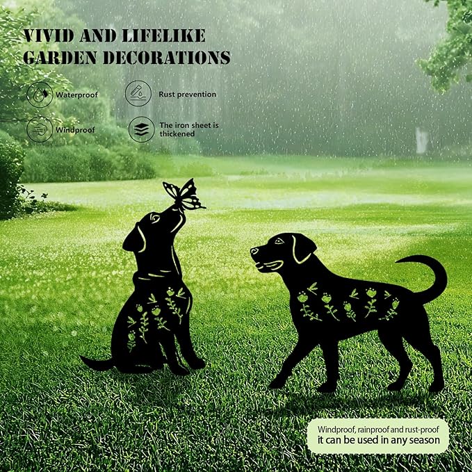 4 Pack Dog Metal Garden Decorative Stakes, Weather Proof Puppy Silhouette Statues for Yard, Patio,Outdoor Decor for Dog Lovers and Pet Owners-CasaMuseHome