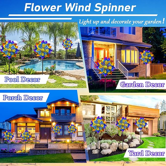 60 Inch Solar Wind Spinner Outdoor - Double-Sided Rotating Colorful Kinetic Wind Spinners for Garden, Yard Decorations Outdoor,Metal Wind Sculptures & Spinners, Wind Art-CasaMuseHome