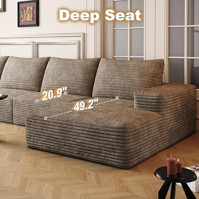 136" Sectional Couches for Living Room Modern Modular Sofa with L-Shape Couchs Upholstered Boneless Couch Deep Seat Sectional Couch with Chaise (Camel, Right Facing Chaise+3Seaters+Ottoman)-CasaMuseHome