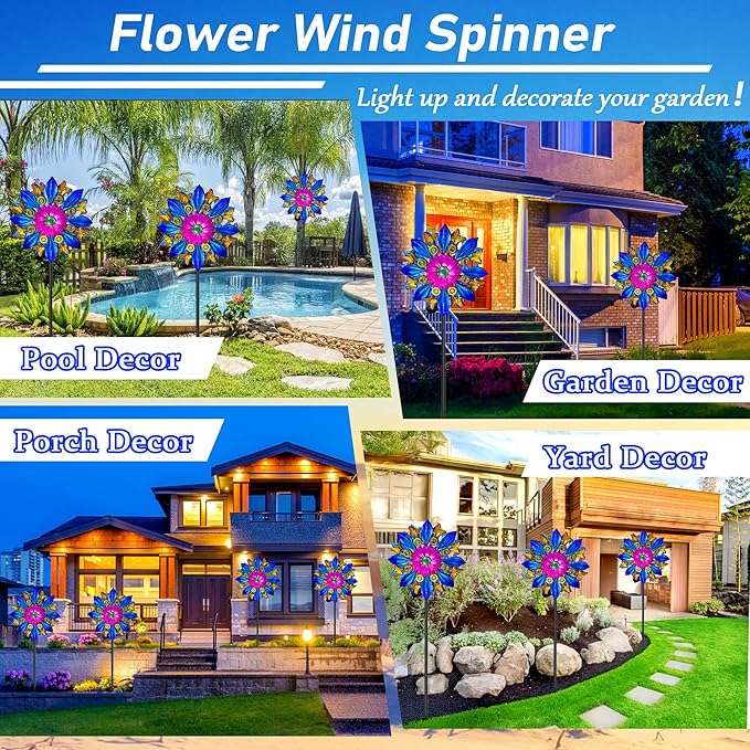 60 Inch Solar Wind Spinner Outdoor - Double-Sided Rotating Colorful Kinetic Wind Spinners for Garden, Yard Decorations Outdoor,Metal Wind Sculptures & Spinners, Wind Art-CasaMuseHome