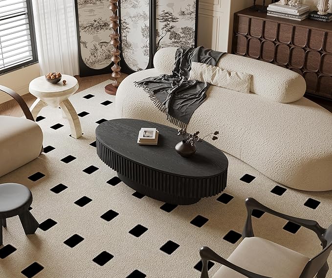 47.2''Oval Coffee Table with Storage, Mid Century Modern Fluted Drum Center Tables with Lid, Solid Wood Side Pedestal Coffee Table Tea Table for Living Room, Bedroom, Apartment-Black-CasaMuseHome