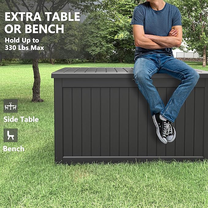 180 Gallon Outdoor Storage Box, Deck Box Resin Waterproof and UV Resistant Lightweight Deck Box for Garden Tools, Pool Supplies Organization-CasaMuseHome
