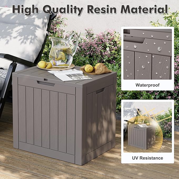 32 Gallon Deck Box Lockable Resin Indoor Outdoor Storage Box waterproof Outdoor Container for Patio Furniture, Pool Accessories, Cushions, Garden Tools, Sports Equipment-CasaMuseHome