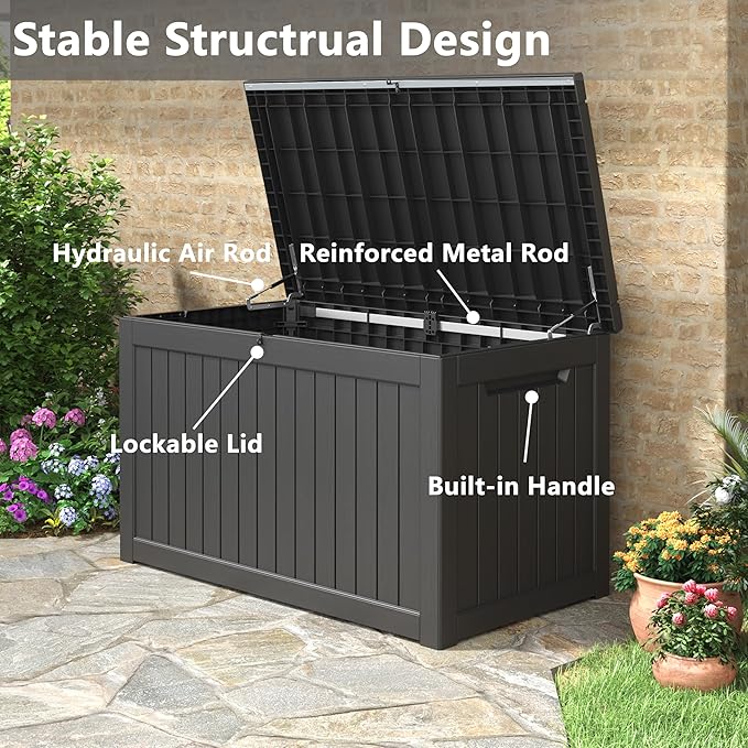 180 Gallon Outdoor Storage Box, Deck Box Resin Waterproof and UV Resistant Lightweight Deck Box for Garden Tools, Pool Supplies Organization-CasaMuseHome