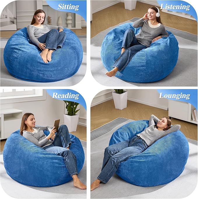 3.5FT Bean Bag Chairs Teardrop Bean Bag Chair for Adults Beanbag Chair with Memory Foam Filled Machine Washable Cover for Living Room, Bedroom (Large,Blue)-CasaMuseHome