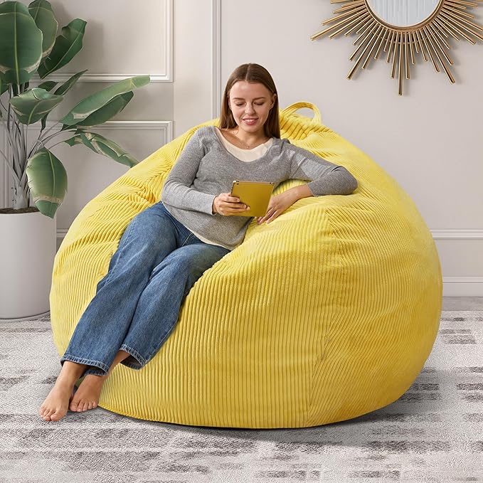 3.5FT Bean Bag Chairs Teardrop Bean Bag Chair for Adults Beanbag Chair with Memory Foam Filled Machine Washable Cover for Living Room, Bedroom (Large,Yellow)-CasaMuseHome