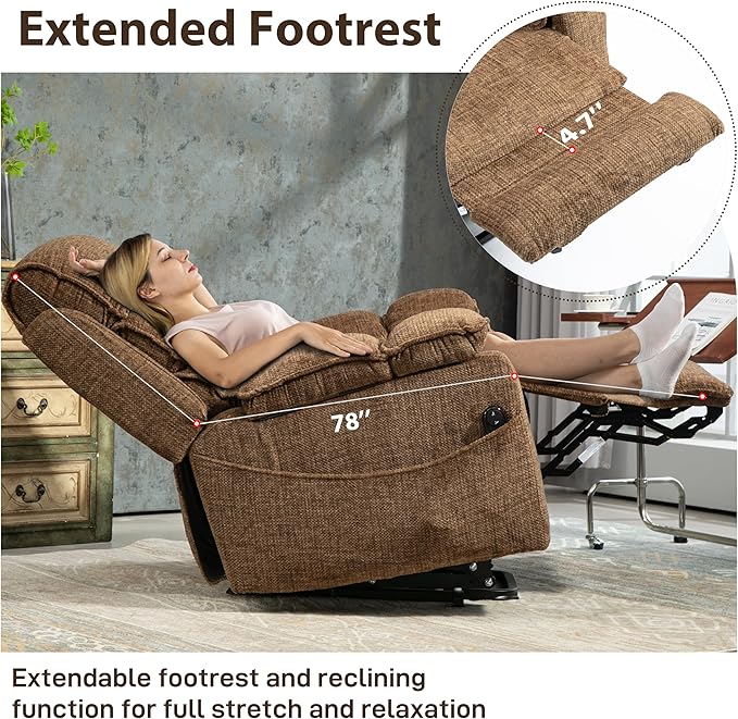 27in Extra Wide Power Lift Recliner Chair for Big Tall with Extended Footrest Heat Massage, Oversized Electric Lift Recliner Chairs for Adults Elderly Seniors, Arm Storage & Cup Holders-CasaMuseHome