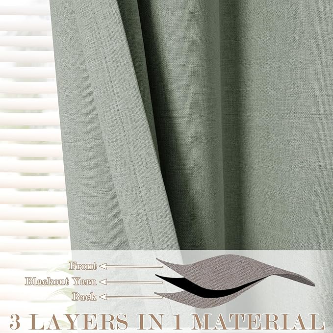 120" Wx108 L Linen Room Divider Drapes for Doorway/Glass Window/Sliding Door/Patio, Extra Wide Pinch Pleated Full Blackout Curtains for Girls Boys Teen Kids Room, 1 Panel, Fog Green-CasaMuseHome